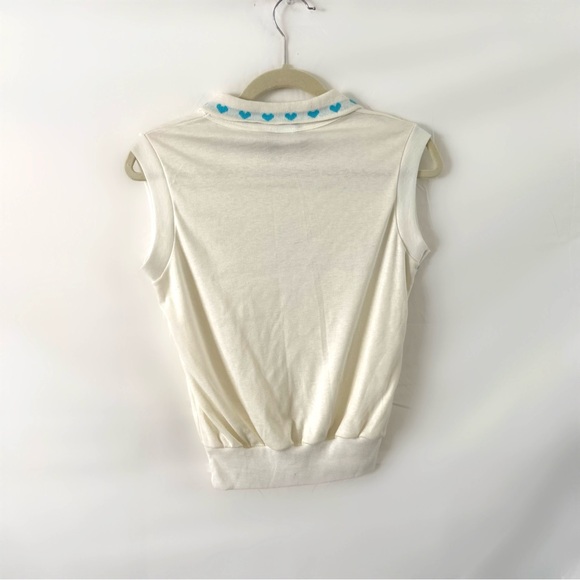 Vintage 90s white collar sleeveless blouse blue hearts cute kawaii small - Picture 5 of 6